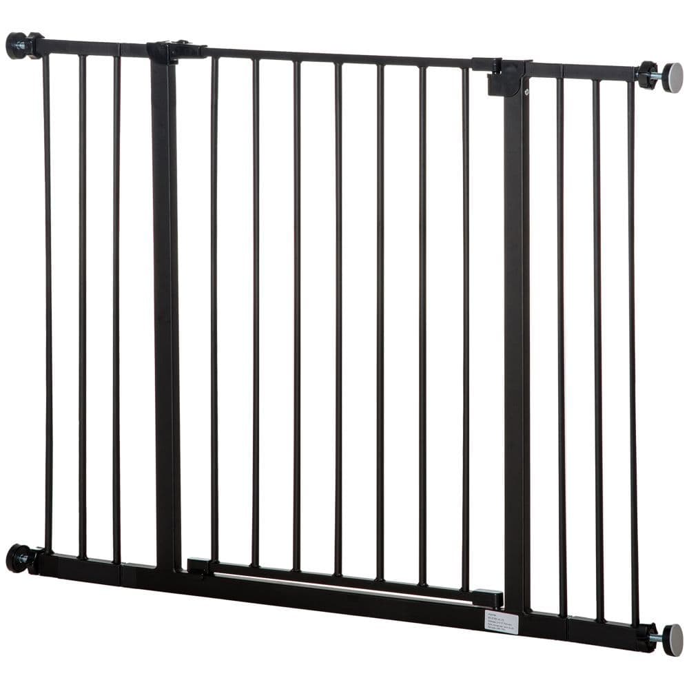 image-Pressure Fit Dog Gate Pet Barrier for stairs doorway, 76-107cm Width Black