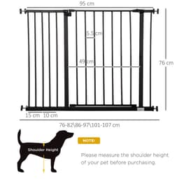 image-Pressure Fit Dog Gate Pet Barrier for stairs doorway, 76-107cm Width Black