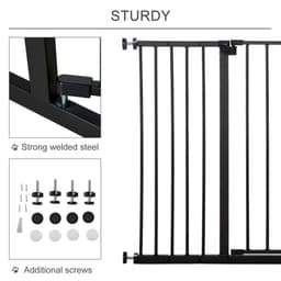 image-Pressure Fit Dog Gate Pet Barrier for stairs doorway, 76-107cm Width Black