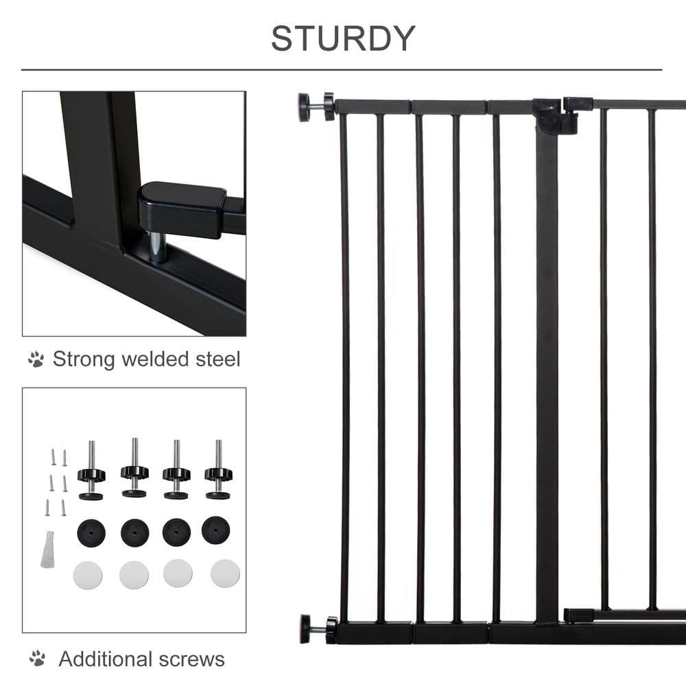 image-Pressure Fit Dog Gate Pet Barrier for stairs doorway, 76-107cm Width Black