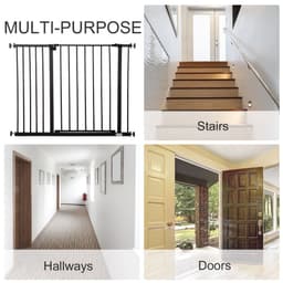 image-Pressure Fit Dog Gate Pet Barrier for stairs doorway, 76-107cm Width Black