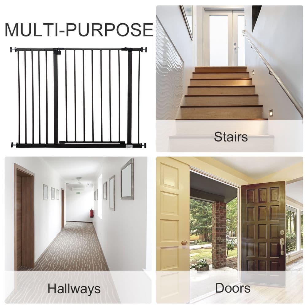 image-Pressure Fit Dog Gate Pet Barrier for stairs doorway, 76-107cm Width Black