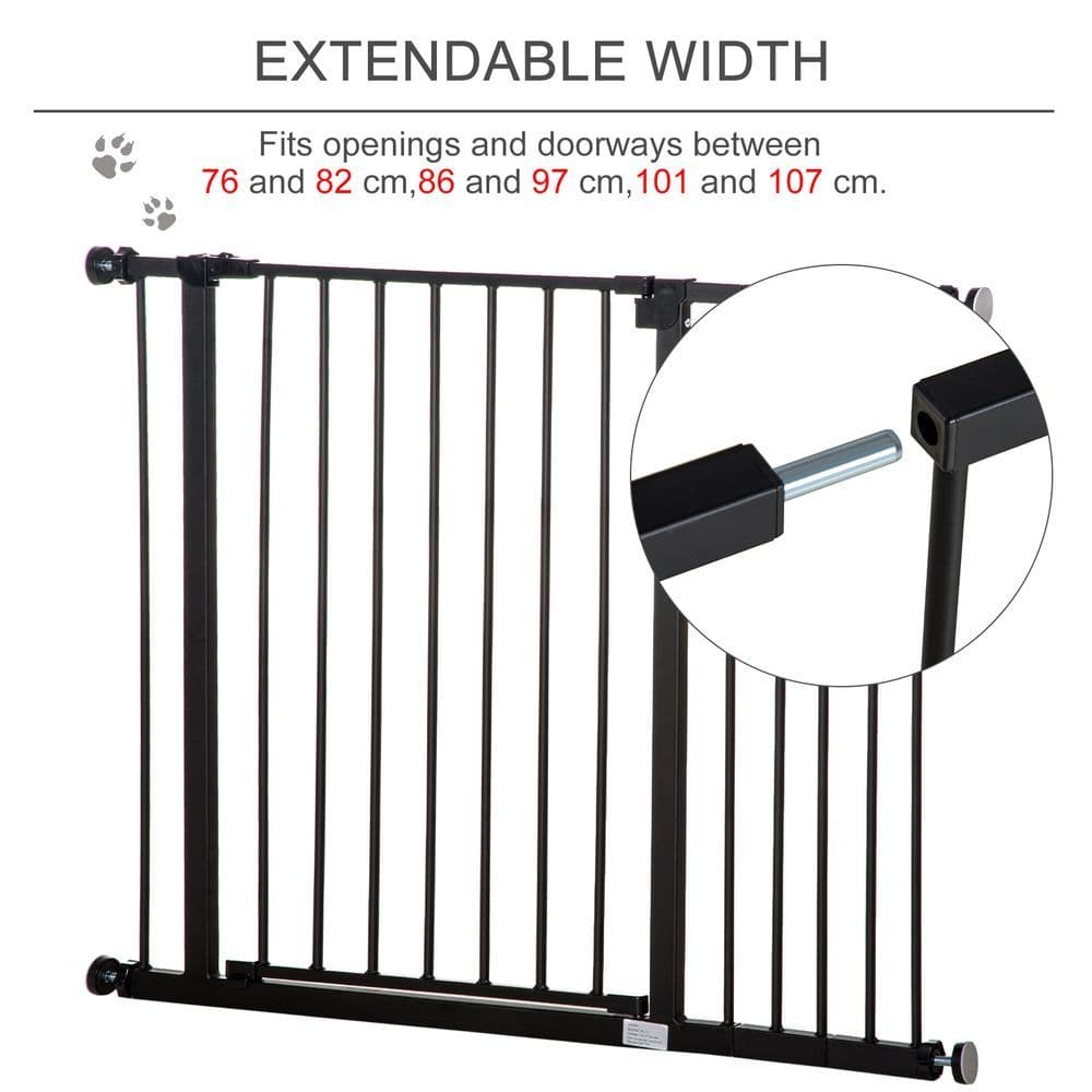 image-Pressure Fit Dog Gate Pet Barrier for stairs doorway, 76-107cm Width Black