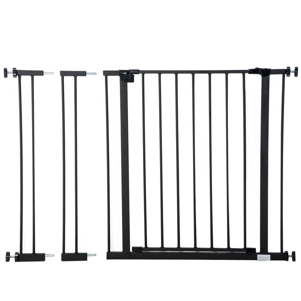 image-Pressure Fit Dog Gate Pet Barrier for stairs doorway, 76-107cm Width Black