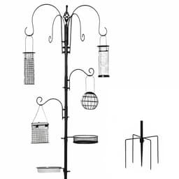 image-Bird Feeding Station Kit Wild Bird Feeder Pole w/ 6 Hooks 4 Hanging Feeders