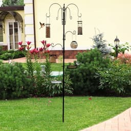 image-Bird Feeding Station Kit Wild Bird Feeder Pole w/ 6 Hooks 4 Hanging Feeders