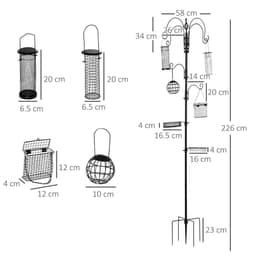 image-Bird Feeding Station Kit Wild Bird Feeder Pole w/ 6 Hooks 4 Hanging Feeders