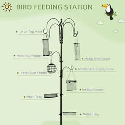 image-Bird Feeding Station Kit Wild Bird Feeder Pole w/ 6 Hooks 4 Hanging Feeders