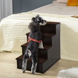 image-4-Step Wooden Pet Stair Steps with Soft Short Plush Cushions Dog Ladder for Bed