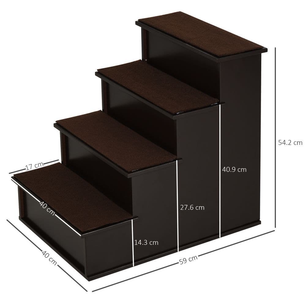 image-4-Step Wooden Pet Stair Steps with Soft Short Plush Cushions Dog Ladder for Bed