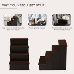image-4-Step Wooden Pet Stair Steps with Soft Short Plush Cushions Dog Ladder for Bed