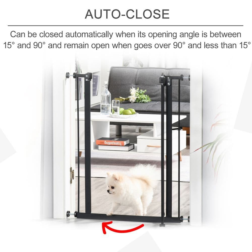 image-74-80cm Adjustable Metal Pet Gate Safety Barrier w/ Auto-Close Door Black
