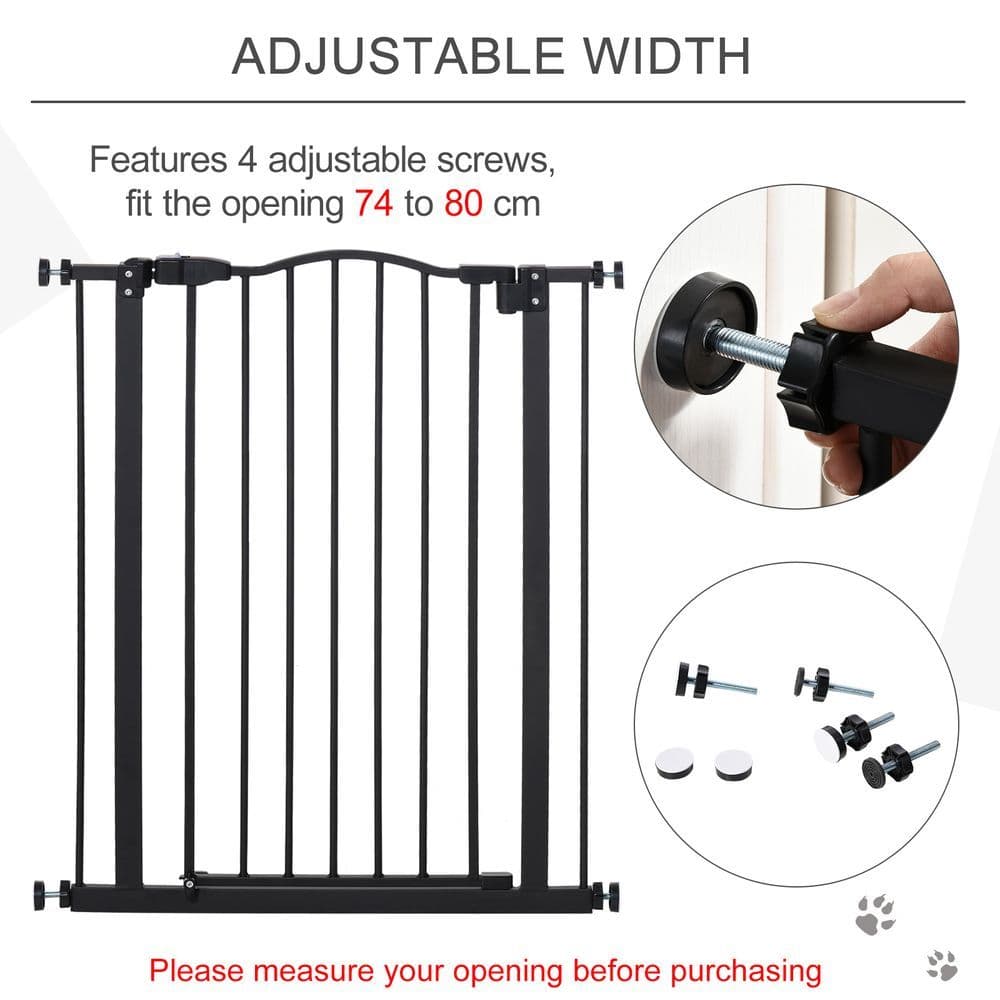 image-74-80cm Adjustable Metal Pet Gate Safety Barrier w/ Auto-Close Door Black