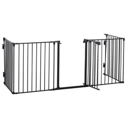 image-Pet Gate 5-Panel Dog Playpen for Indoor Stair Barrier W/ Walk Through Door Black