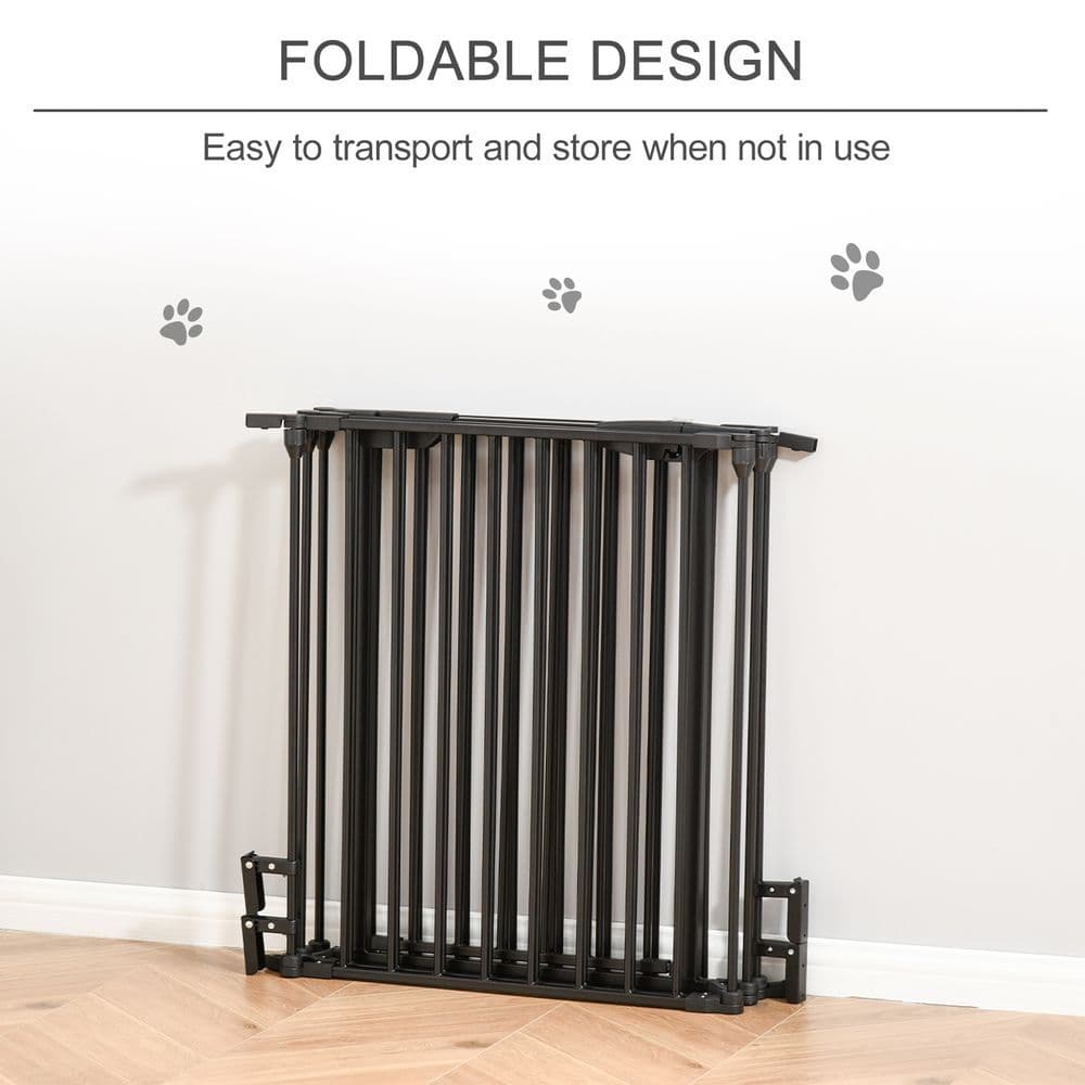 image-Pet Gate 5-Panel Dog Playpen for Indoor Stair Barrier W/ Walk Through Door Black