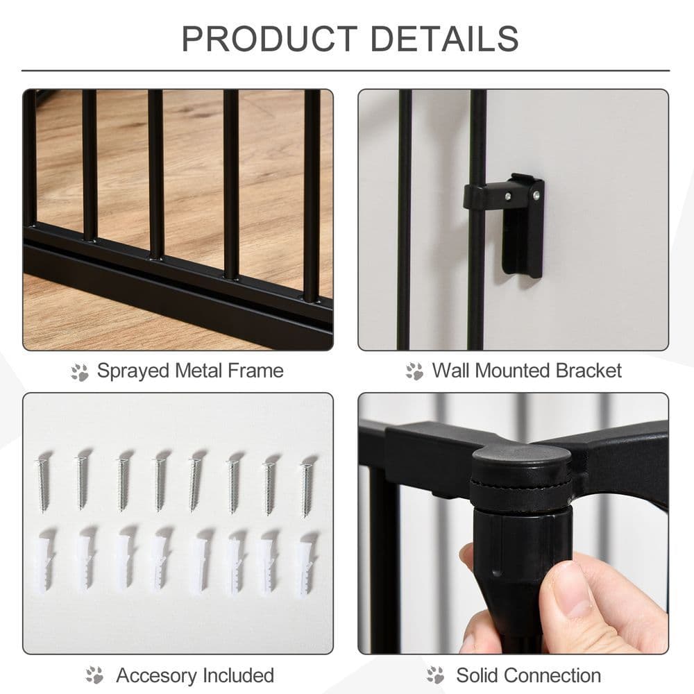 image-Pet Gate 5-Panel Dog Playpen for Indoor Stair Barrier W/ Walk Through Door Black