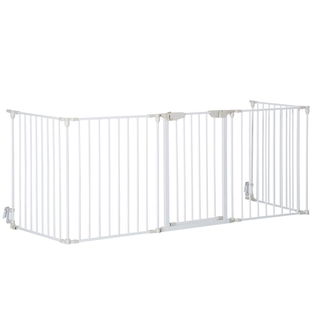 image-Pet Gate 5-Panel Dog Playpen for Indoor Stair Barrier W/ Walk Through Door White