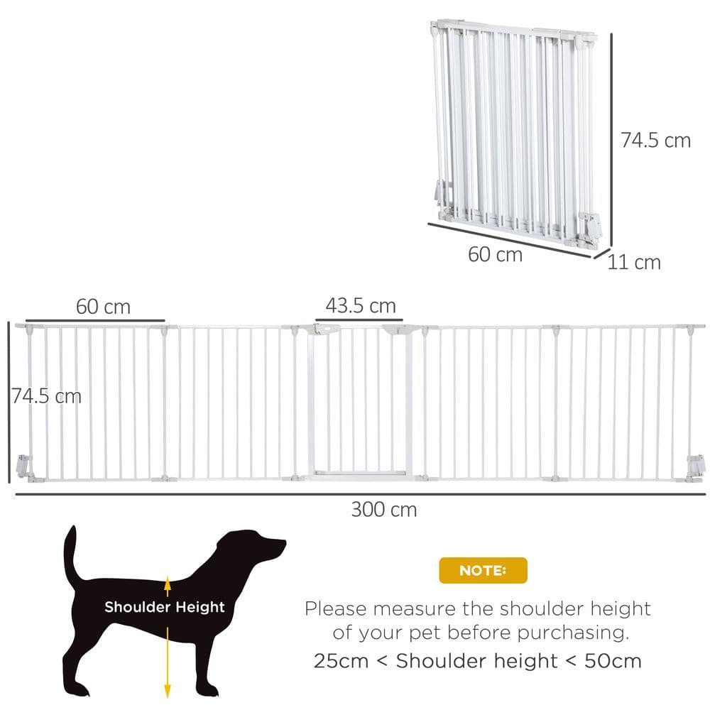 image-Pet Gate 5-Panel Dog Playpen for Indoor Stair Barrier W/ Walk Through Door White