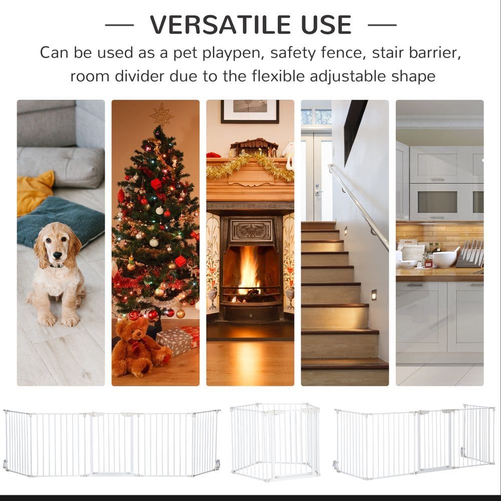 image-Pet Gate 5-Panel Dog Playpen for Indoor Stair Barrier W/ Walk Through Door White
