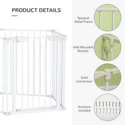 image-Pet Gate 5-Panel Dog Playpen for Indoor Stair Barrier W/ Walk Through Door White