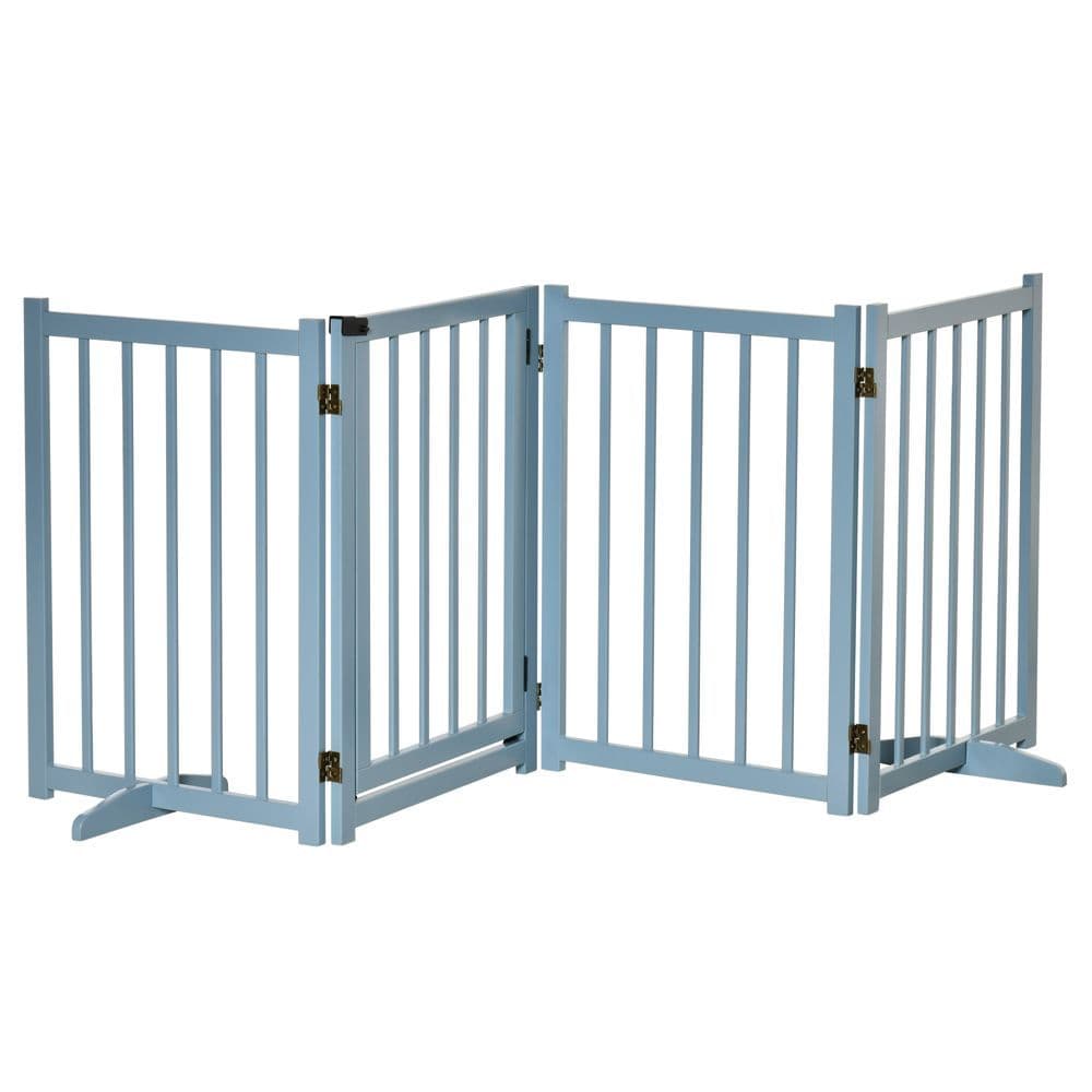image-Wooden Foldable Dog Safety Barrier w/ 4 Panels for Small&Medium Dogs Blue Grey