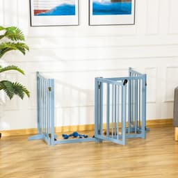 image-Wooden Foldable Dog Safety Barrier w/ 4 Panels for Small&Medium Dogs Blue Grey