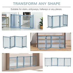 image-Wooden Foldable Dog Safety Barrier w/ 4 Panels for Small&Medium Dogs Blue Grey