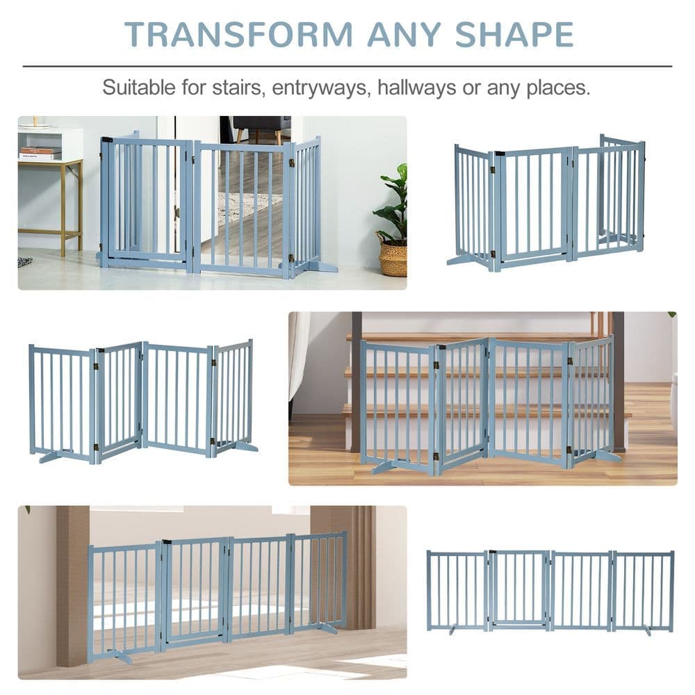 image-Wooden Foldable Dog Safety Barrier w/ 4 Panels for Small&Medium Dogs Blue Grey