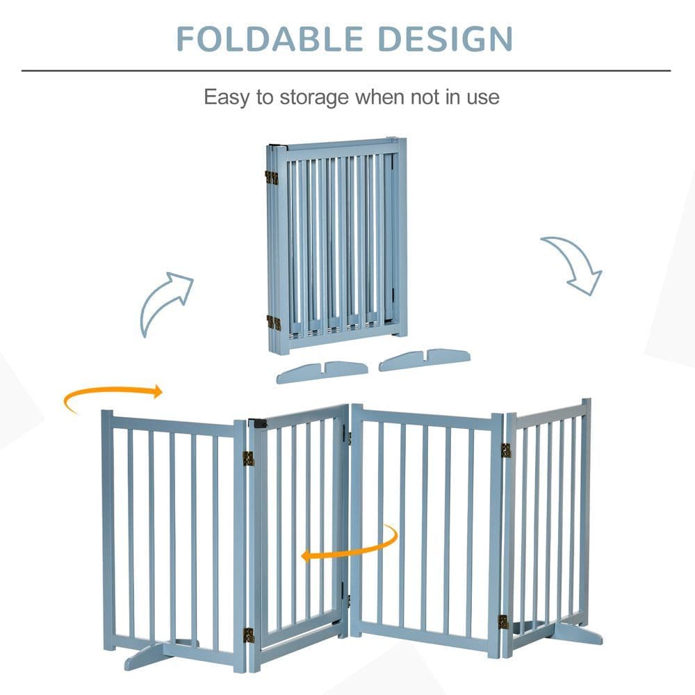 image-Wooden Foldable Dog Safety Barrier w/ 4 Panels for Small&Medium Dogs Blue Grey