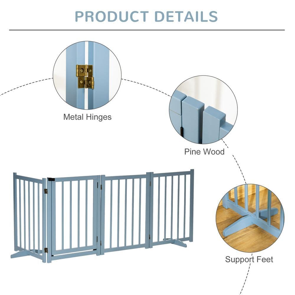 image-Wooden Foldable Dog Safety Barrier w/ 4 Panels for Small&Medium Dogs Blue Grey