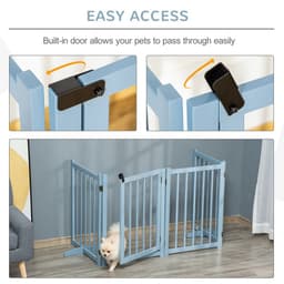 image-Wooden Foldable Dog Safety Barrier w/ 4 Panels for Small&Medium Dogs Blue Grey