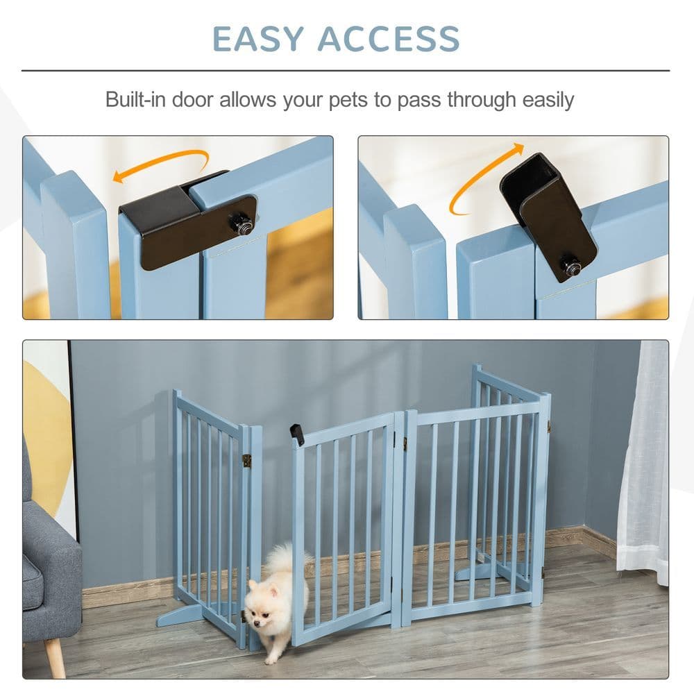 image-Wooden Foldable Dog Safety Barrier w/ 4 Panels for Small&Medium Dogs Blue Grey