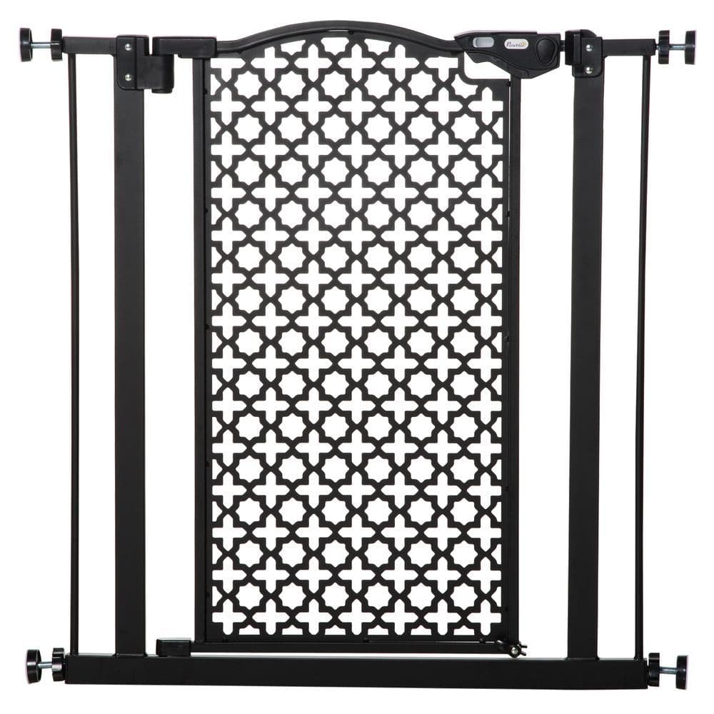 image-74-80 cm Pet Safety Gate Stair Pressure Fit w/ Auto Close Double Locking, Black