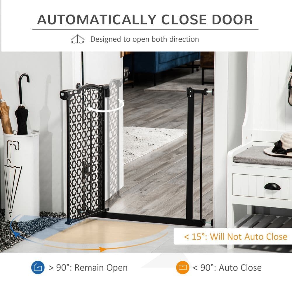 image-74-80 cm Pet Safety Gate Stair Pressure Fit w/ Auto Close Double Locking, Black