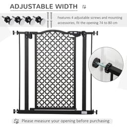 image-74-80 cm Pet Safety Gate Stair Pressure Fit w/ Auto Close Double Locking, Black