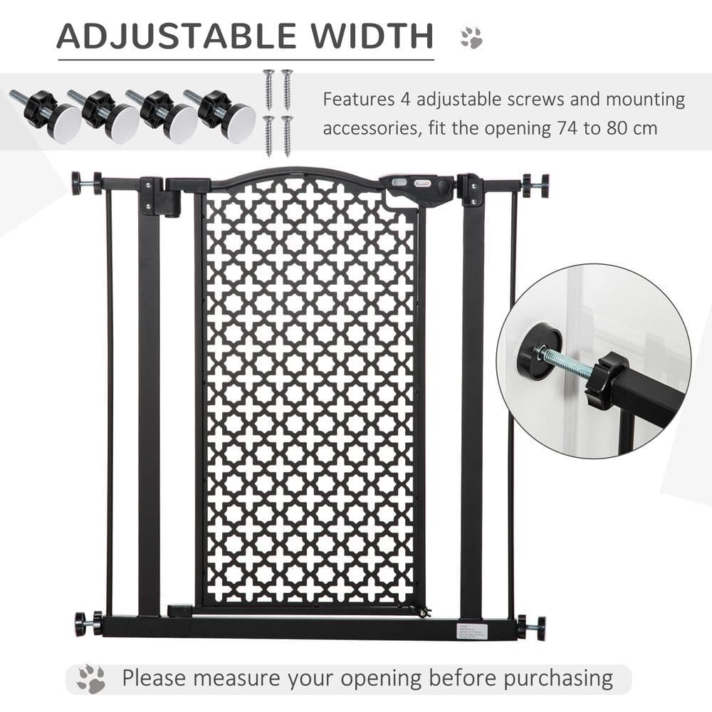 image-74-80 cm Pet Safety Gate Stair Pressure Fit w/ Auto Close Double Locking, Black