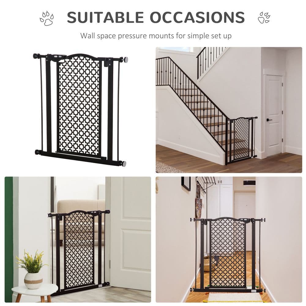 image-74-80 cm Pet Safety Gate Stair Pressure Fit w/ Auto Close Double Locking, Black