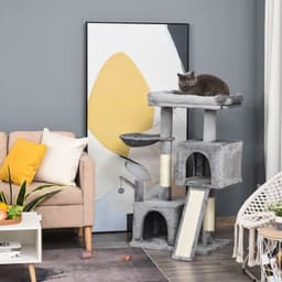image-Cat Tree Tower w/ Sisal Scratching Posts Pad Hanging Ball Perch Condo Hammock