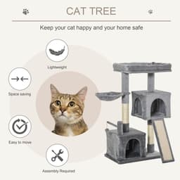 image-Cat Tree Tower w/ Sisal Scratching Posts Pad Hanging Ball Perch Condo Hammock