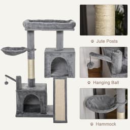 image-Cat Tree Tower w/ Sisal Scratching Posts Pad Hanging Ball Perch Condo Hammock
