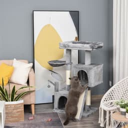 image-Cat Tree Tower w/ Sisal Scratching Posts Pad Hanging Ball Perch Condo Hammock