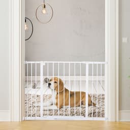 image-Pressure Fit Dog Gate Pet Barrier for stairs doorway, 76-107cm Width White