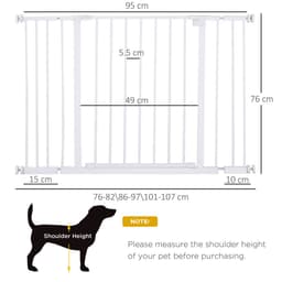 image-Pressure Fit Dog Gate Pet Barrier for stairs doorway, 76-107cm Width White