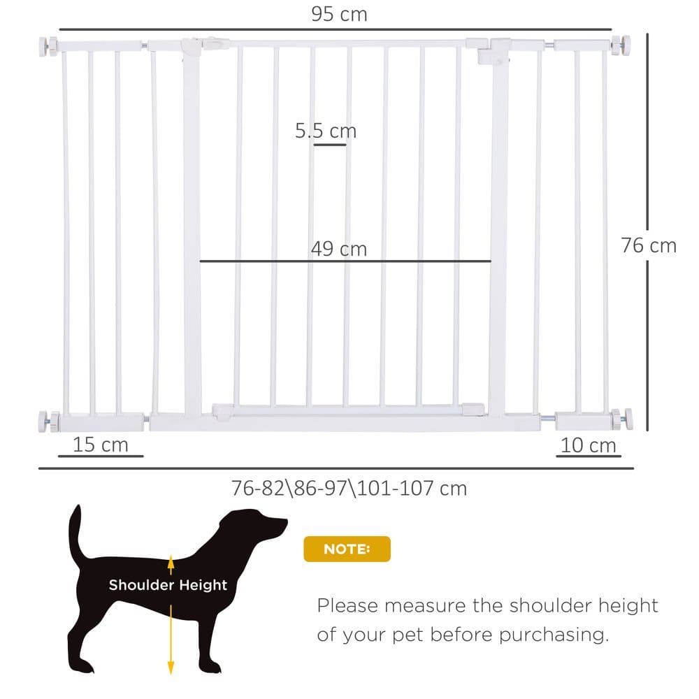 image-Pressure Fit Dog Gate Pet Barrier for stairs doorway, 76-107cm Width White