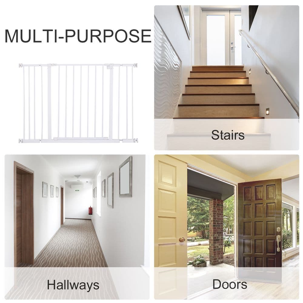 image-Pressure Fit Dog Gate Pet Barrier for stairs doorway, 76-107cm Width White