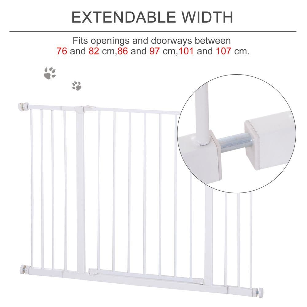 image-Pressure Fit Dog Gate Pet Barrier for stairs doorway, 76-107cm Width White