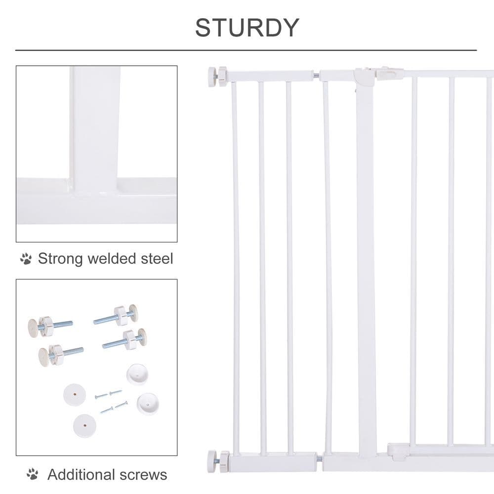 image-Pressure Fit Dog Gate Pet Barrier for stairs doorway, 76-107cm Width White