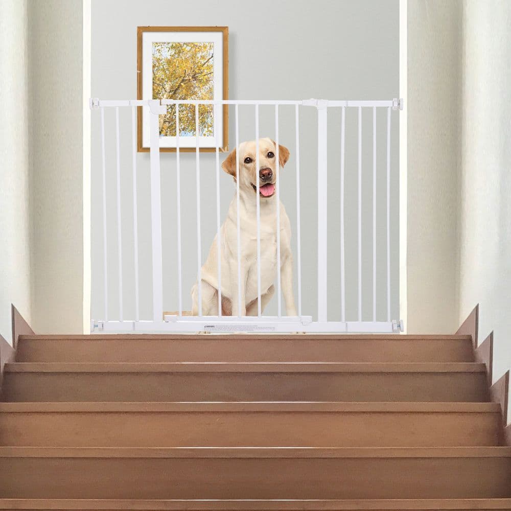 image-Pressure Fit Dog Gate Pet Barrier for stairs doorway, 76-107cm Width White