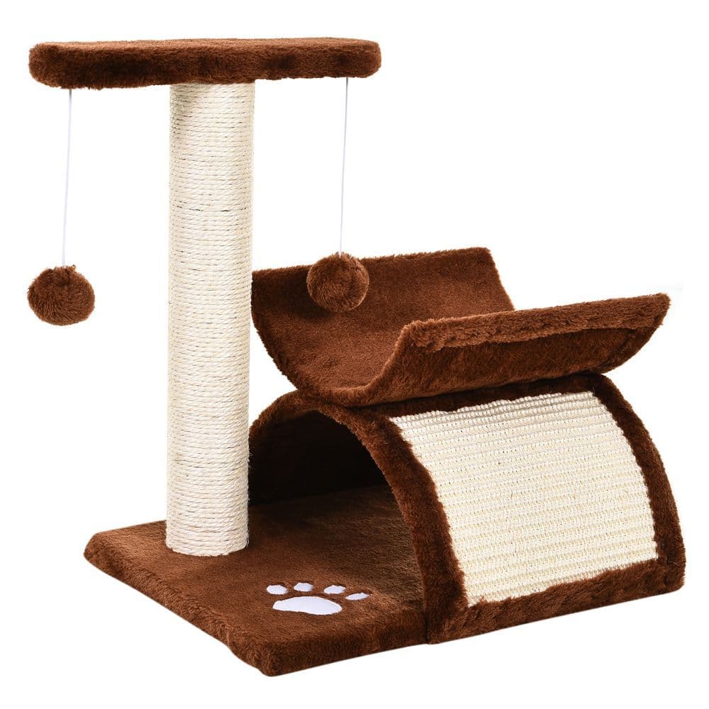 image-Cat Tree Plush Scratcher Kitty Activity Play Center Top Bar Tunnel Dangling Ball