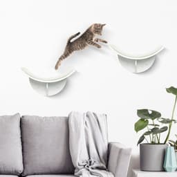 image-Wood Cat Shelf Shelter Kitten Bed Curved Climber Wall-Mounted Berber Fleece